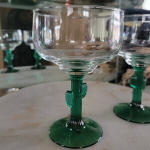 Libbey Cactus Stem Margarita Glasses 12oz Green Stem 6.5” Vintage Southwestern